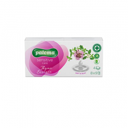 Batiste de hartie - Batiste hartie Paloma Sensitive Care, 4 straturi, 8x9 bucati, Cimbru