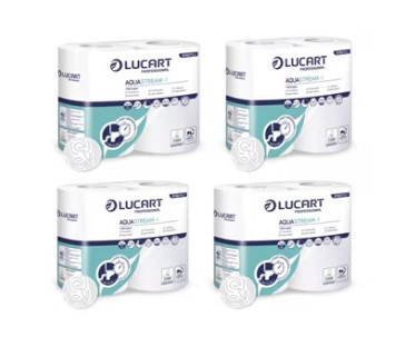 CONSUMABILE DIN HARTIE - Hartie gienica Lucart dizolvabila in apa, 4 buc/pachet, Aquastream, set 4 pachete, 2 straturi, 400 foi pe rola