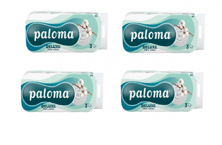 CONSUMABILE DIN HARTIE - Set 4 bucati hârtie igienică Paloma Deluxe Pure White, 3 straturi, 10 role