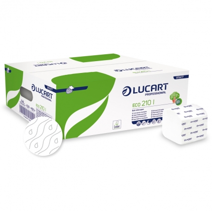 Hartie igienica - Hartie igienica pliata Lucart Eco 210L, 2 straturi, 210 foi/pachet, 40 pachete/bax