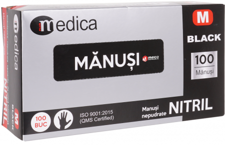 PROTECTIE SI IGIENA - Manusi de examinare de unica folosinta din nitril ,negre,marimea M, 100/set