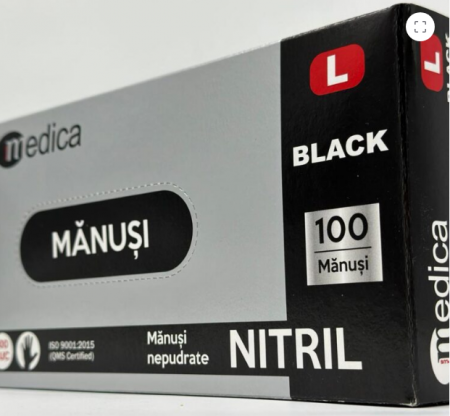 PROTECTIE SI IGIENA - Manusi de examinare unica folosinta din nitril, negre, marimea L,100/set