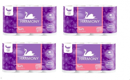 Hartie igienica - Pachet 4 seturi hartie igienica Harmony soft flora, 3tre, 8 role