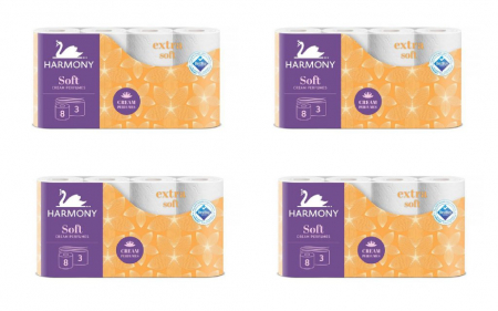 Hartie igienica - Pachet promo 4 seturi hartie igienica Harmony soft crema, 3tre, 8 role