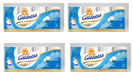 CONSUMABILE DIN HARTIE - Pachet de 4 bucati Hartie igienica GALANTTA  3 str,8  role 145 foi-19 m rola mare