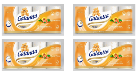 Hartie igienica - Pachet de 4 bucati Hartie igienica GALANTTA Piersica 3 str,8 role 145 foi-19m rola mare