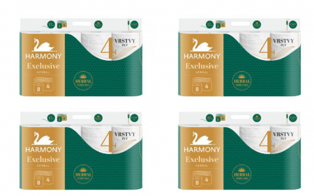Hartie igienica - Pachet promo 4 seturi hartie igienica Harmony exclusiv herbal, 4str, 8 role