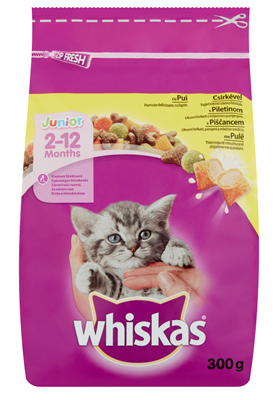 HRANA PENTRU ANIMALE - Whiskas Hrana Uscata Pisici Junior Pui/Morcov 300 g