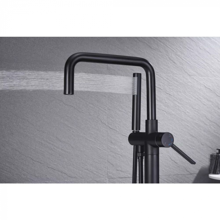 Baterie cada freestanding negru mat, pipa pivotanta 360 de grade Foglia Gobi [5]