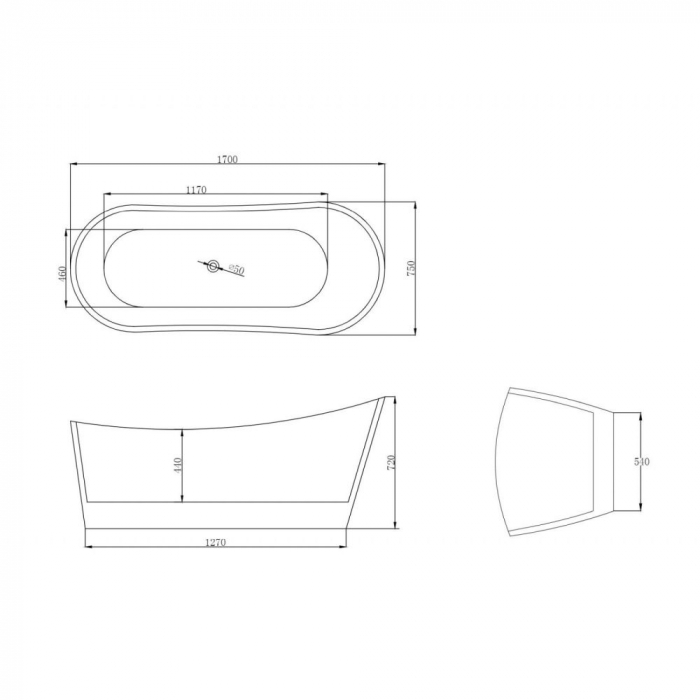 Cada baie freestanding 170 x 75 cm, ovala cu preaplin, Diva Foglia [5]