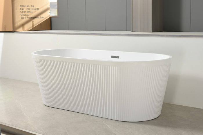 Cada baie freestanding cu riflaje 3D, dimensiune 170 x 75 cm, alb lucios, Scarlet Foglia [5]