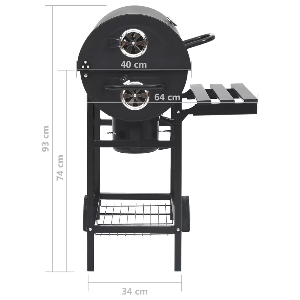 Gratar tip butoi cu roti si rafturi, negru [11]