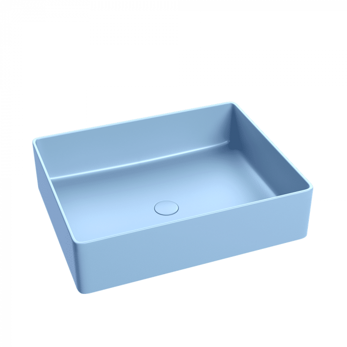 Lavoar baie dreptunghiular pe blat, albastru mat, ventil inclus, Foglia, Color [2]