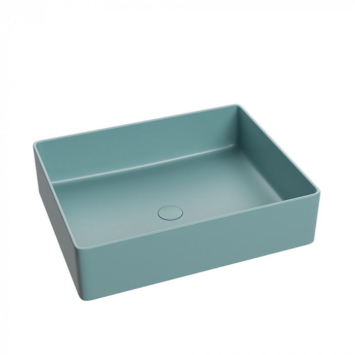 Lavoar baie dreptunghiular pe blat, verde turcoaz mat, ventil inclus, Foglia, Color [2]