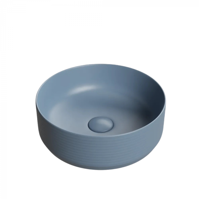 Lavoar baie pe blat, albastru mat, rotund, linii 3D, ventil inclus, Foglia, Line [2]