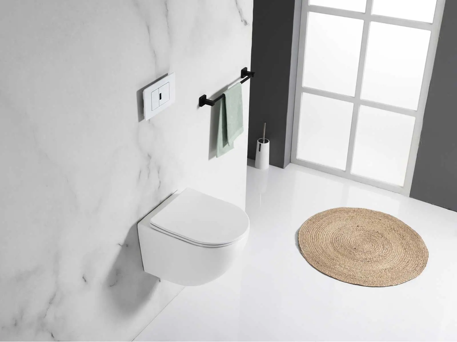 Set vas wc rimless suspendat, Rotund, Foglia Oslo si capac softclose alb [4]