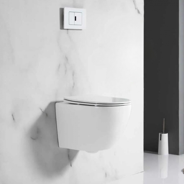 Set vas wc rimless suspendat, Rotund, Foglia Oslo si capac softclose alb [2]