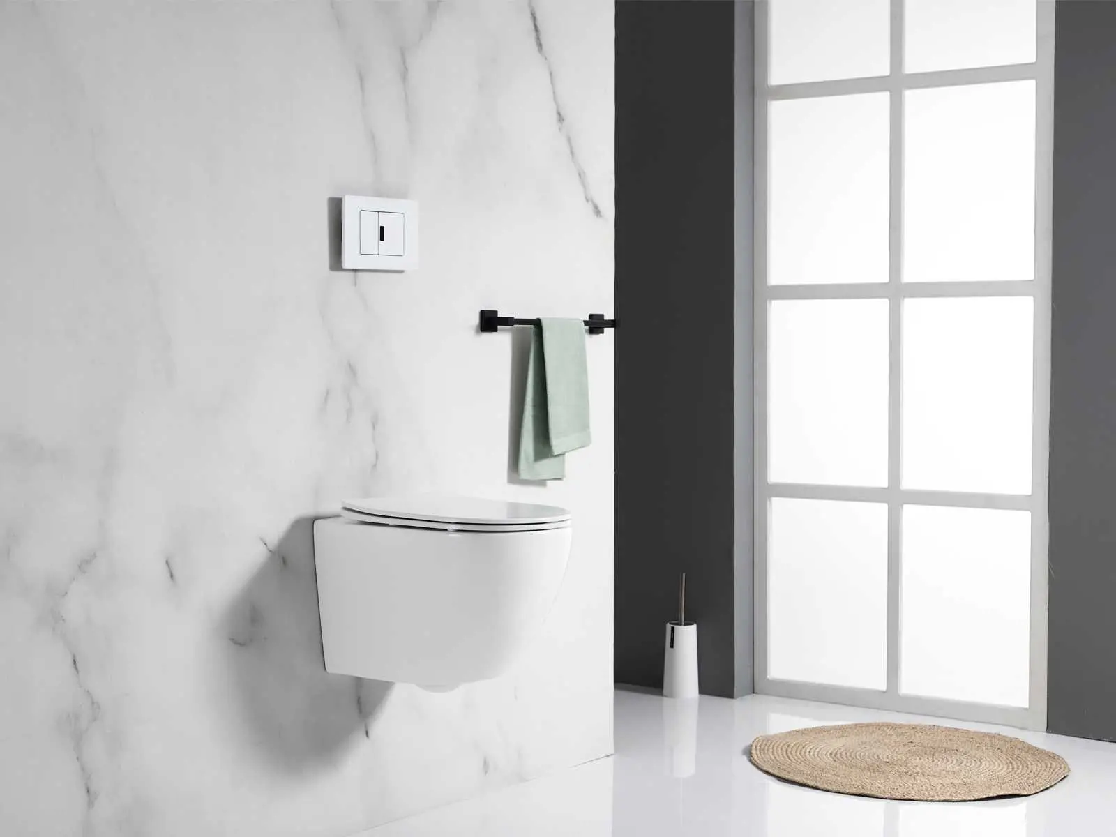 Set vas wc rimless suspendat, Rotund, Foglia Oslo si capac softclose alb [3]