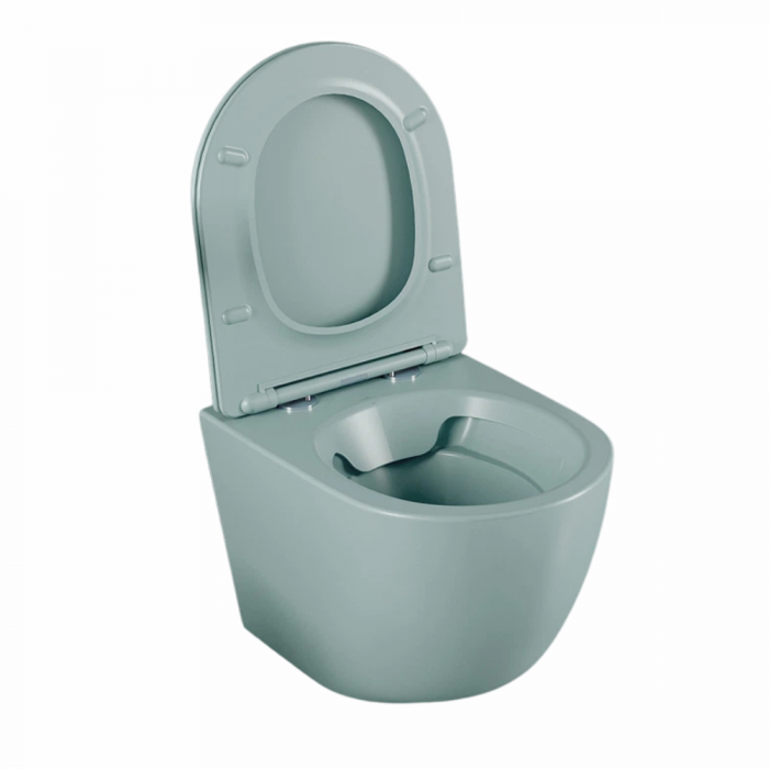 Set vas wc rimless suspendat, Rotund, Foglia Oslo si capac softclose verde turcoaz mat [2]