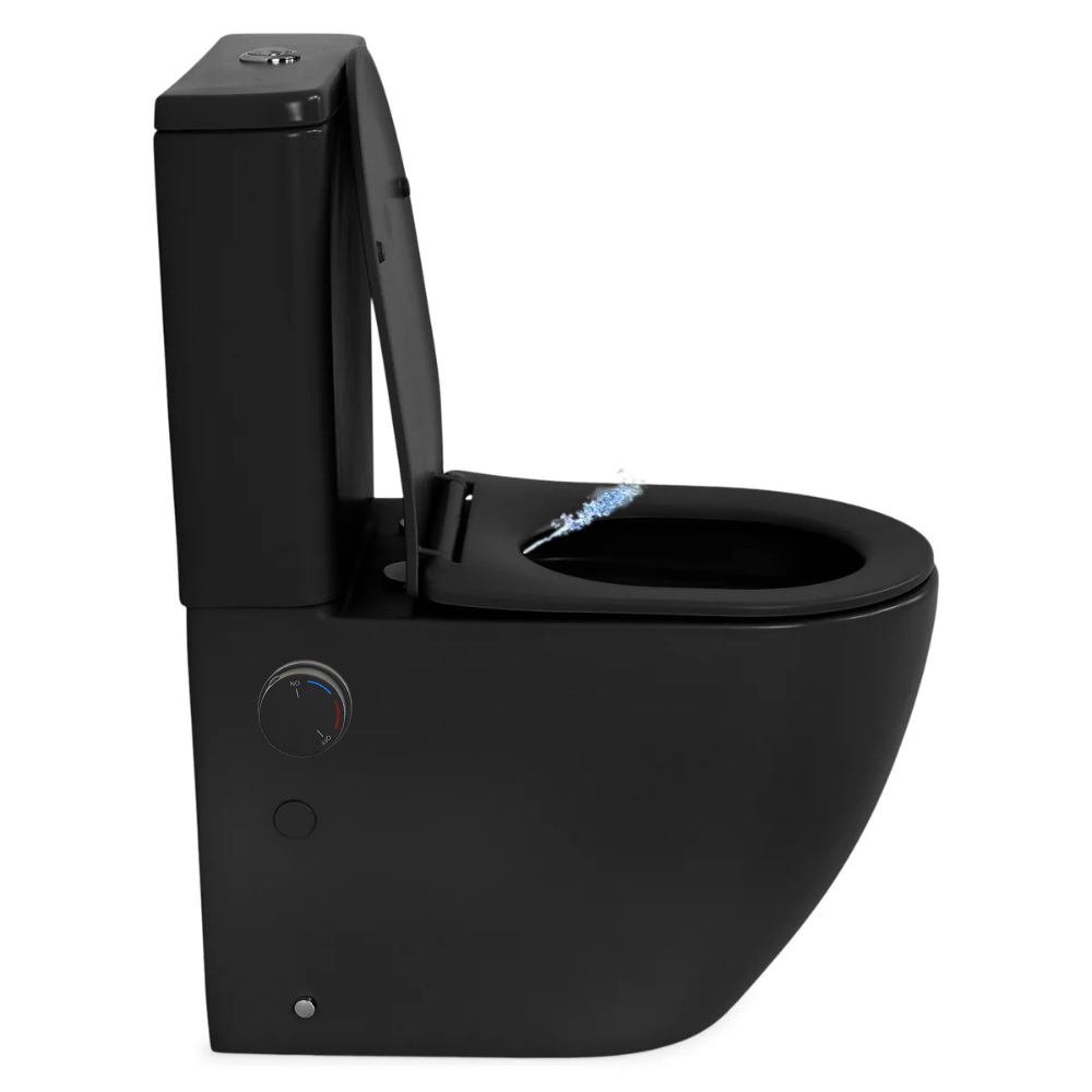 Set vas wc stativ cu functie de bideu, rezervor si capac soft close, negru mat, Foglia Eco [2]