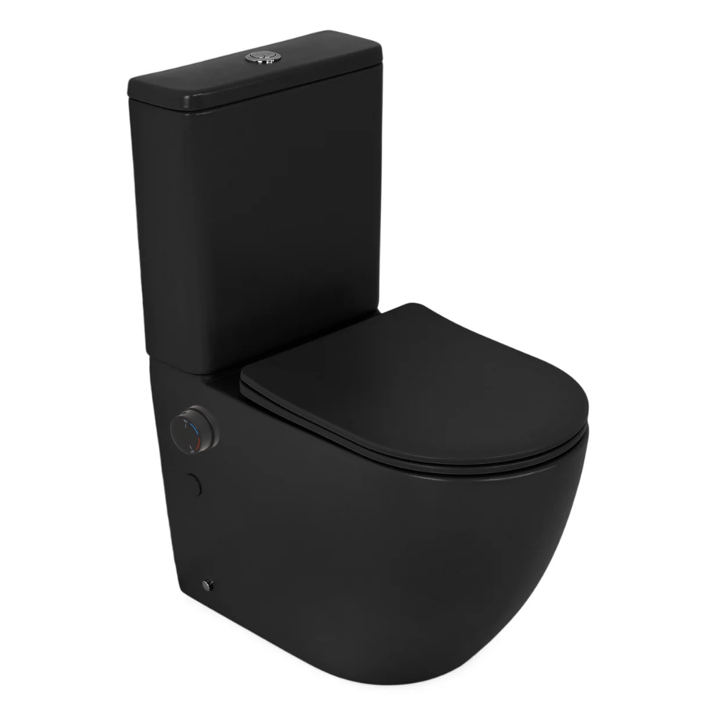 Set vas wc stativ cu functie de bideu, rezervor si capac soft close, negru mat, Foglia Eco [3]