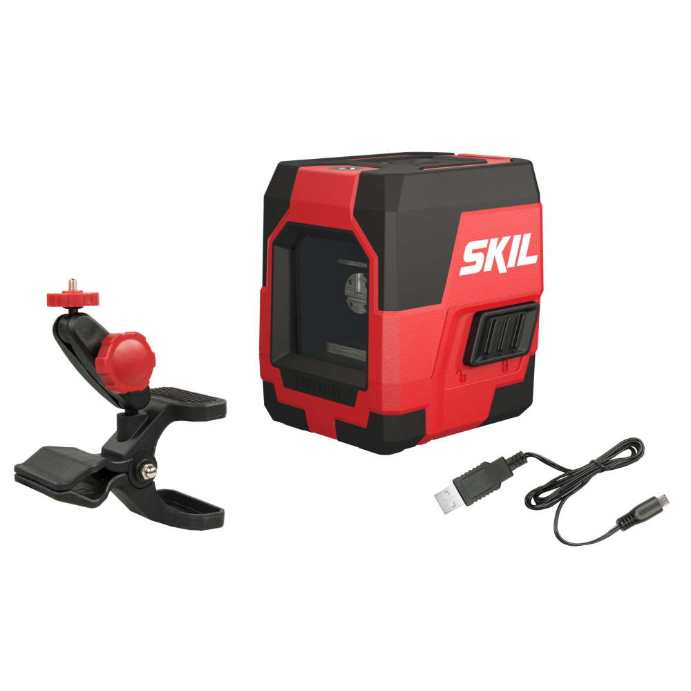 SKIL 1910 AA Nivela laser cu linie în cruce, lumina rosie, raza actiune 15m, prindere trepied 1/4, Accu Li-Ion, include incarcator micro USB si clema de prindere [2]