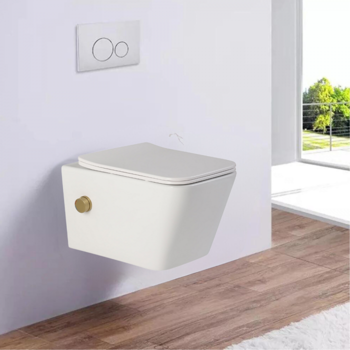 Vas wc suspendat cu functie bideu, dreptunghiular, apă calda/rece, rimless, baterie auriu mat Foglia Safari [6]