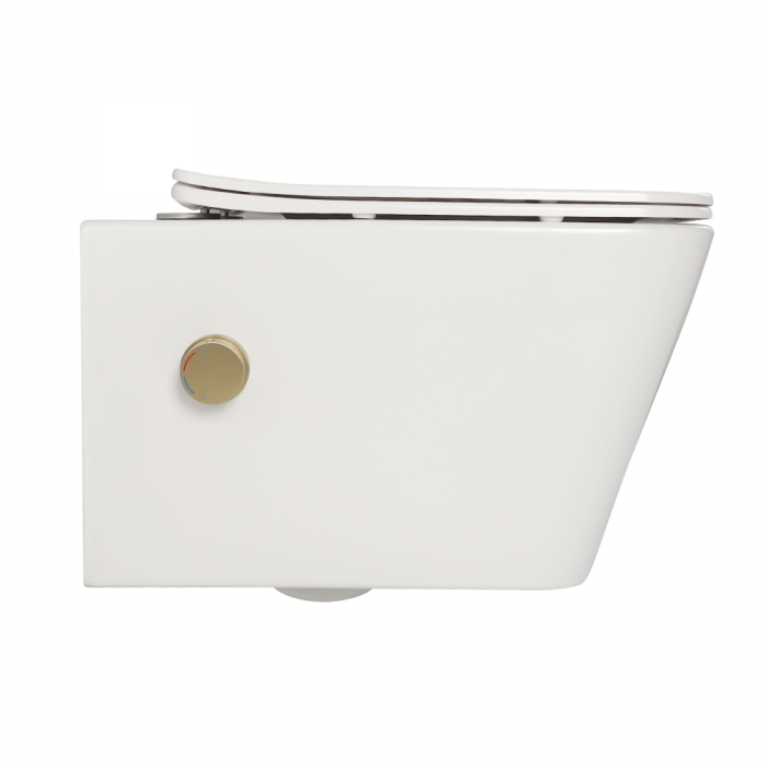 Vas wc suspendat cu functie bideu, dreptunghiular, apă calda/rece, rimless, baterie auriu mat Foglia Safari [5]