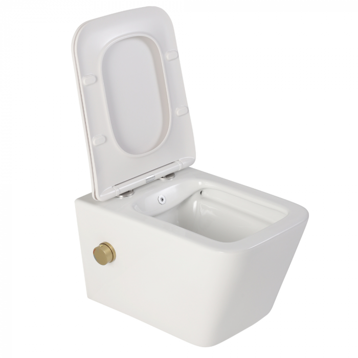 Vas wc suspendat cu functie bideu, dreptunghiular, apă calda/rece, rimless, baterie auriu mat Foglia Safari [2]