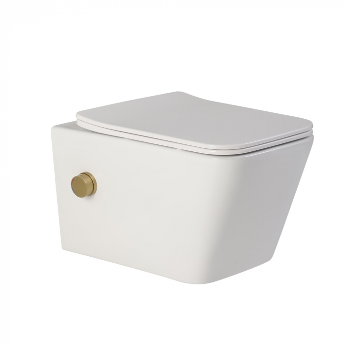 Vas wc suspendat cu functie bideu, dreptunghiular, apă calda/rece, rimless, baterie auriu mat Foglia Safari [4]