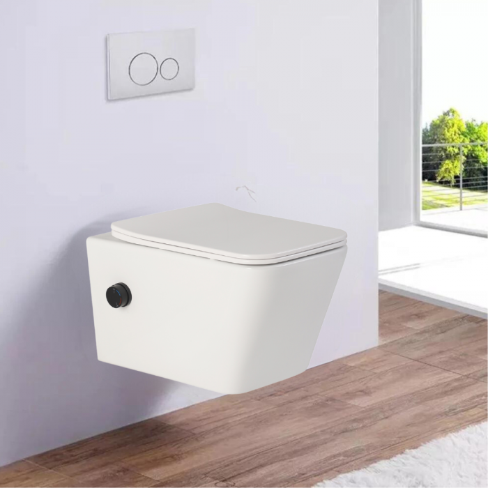 Vas wc suspendat cu functie bideu, dreptunghiular, apă calda/rece, rimless, baterie negru mat Foglia Safari [6]