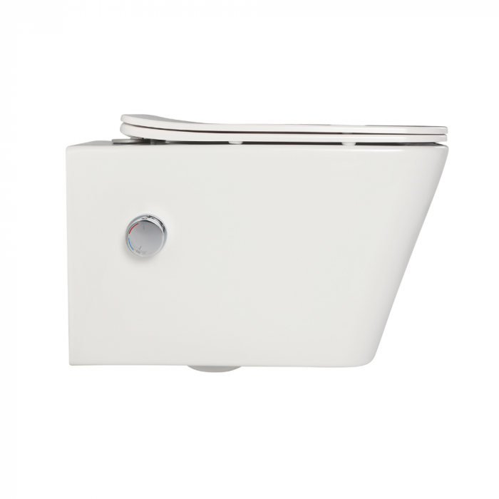 Vas wc suspendat cu functie bideu, dreptunghiular, apă calda/rece, rimless, capac soft close, baterie crom Foglia Safari [5]