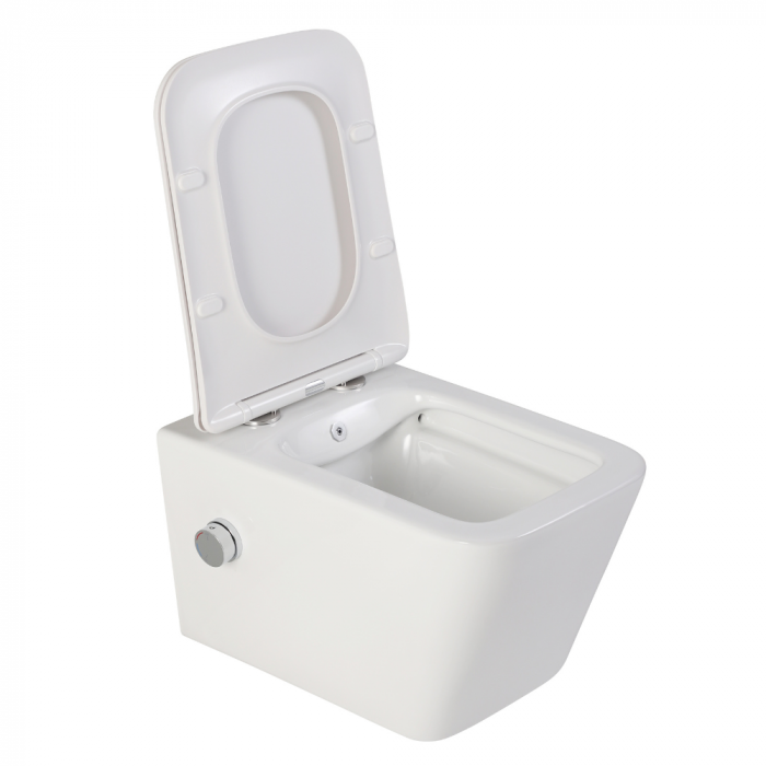 Vas wc suspendat cu functie bideu, dreptunghiular, apă calda/rece, rimless, capac soft close, baterie crom Foglia Safari [2]