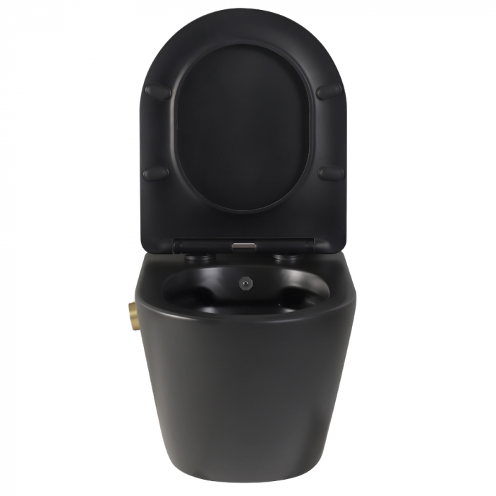 Vas wc suspendat cu functie bideu, negru mat, apă calda/rece, rimless, baterie inclusa auriu mat Foglia Oslo [3]