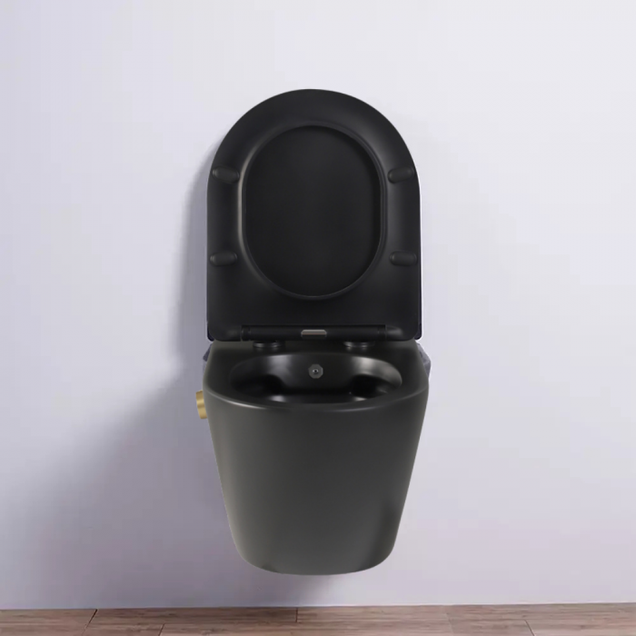 Vas wc suspendat cu functie bideu, negru mat, apă calda/rece, rimless, baterie inclusa auriu mat Foglia Oslo [9]