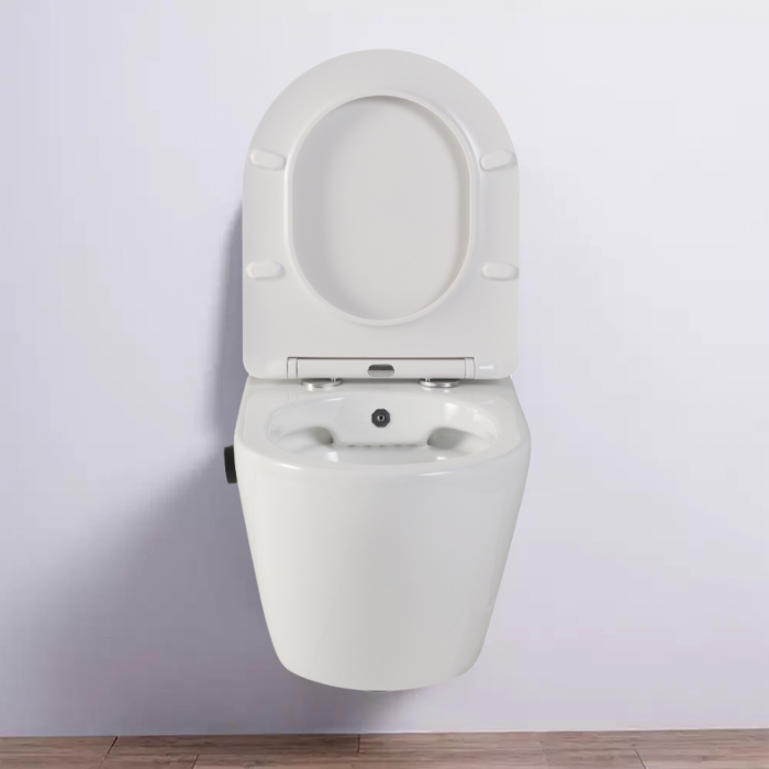 Vas wc suspendat cu functie bideu, semirotund, rimless, apă calda/rece, capac soft close, baterie negru mat Foglia Oslo [8]