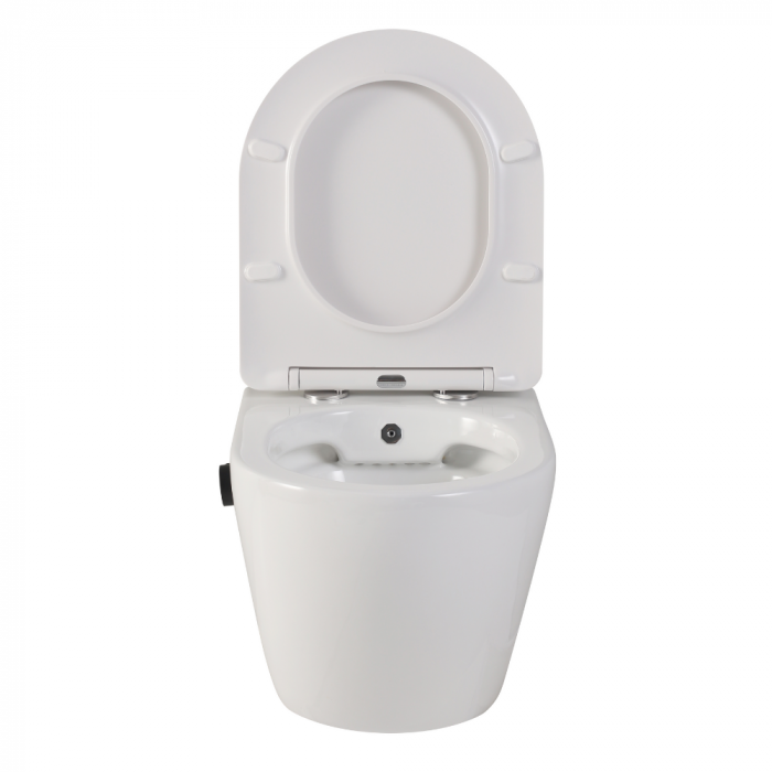 Vas wc suspendat cu functie bideu, semirotund, rimless, apă calda/rece, capac soft close, baterie negru mat Foglia Oslo [3]
