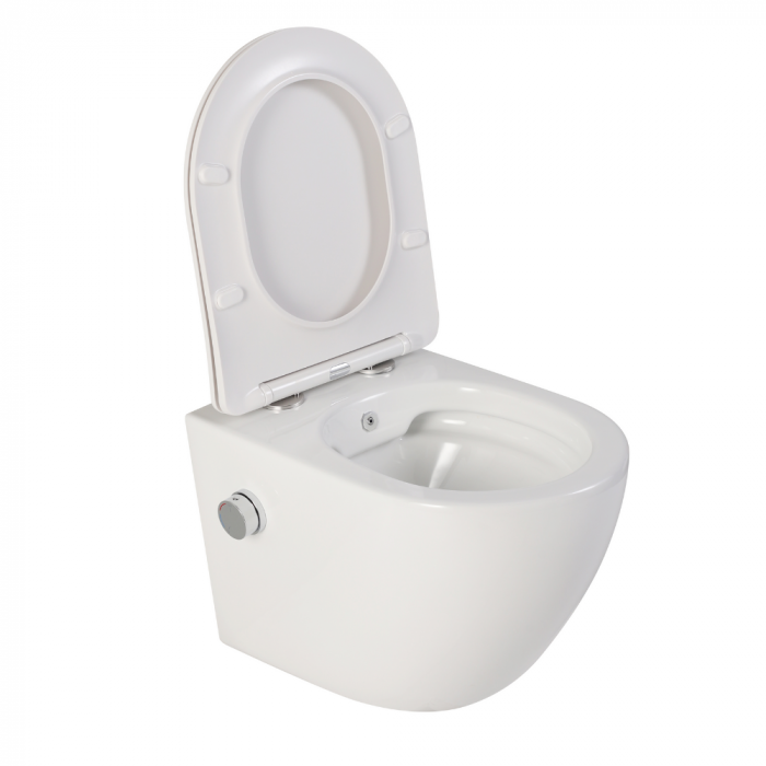 Vas wc suspendat cu functie bideu, semirotund, rimless si baterie crom Foglia Oslo [2]