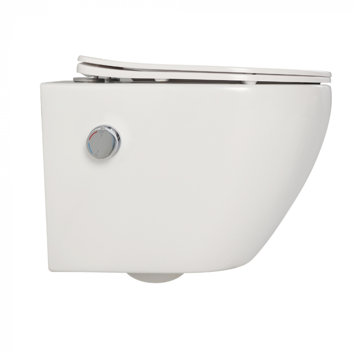 Vas wc suspendat cu functie bideu, semirotund, rimless si baterie crom Foglia Oslo [5]