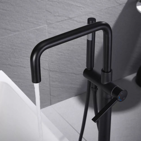 Baterie cada freestanding negru mat, pipa pivotanta 360 de grade Foglia Gobi [3]
