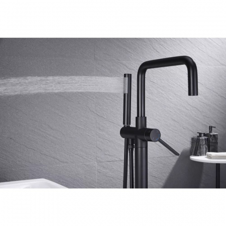 Baterie cada freestanding negru mat, pipa pivotanta 360 de grade Foglia Gobi [6]