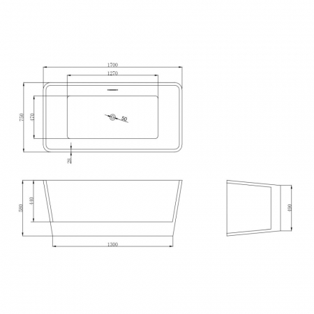 Cada baie freestanding 170 x 75 cm, forma dreptunghiulara, Cosmo Foglia [7]
