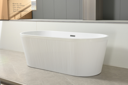 Cada baie freestanding cu riflaje 3D, dimensiune 170 x 75 cm, alb lucios, Scarlet Foglia [4]