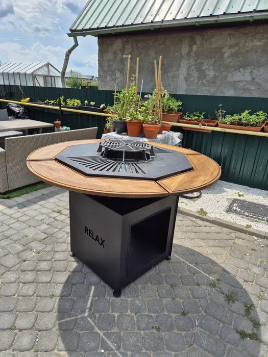 MOBILIER GRADINA - Gratar Rotund cu Plita si Spatiu de Depozitare