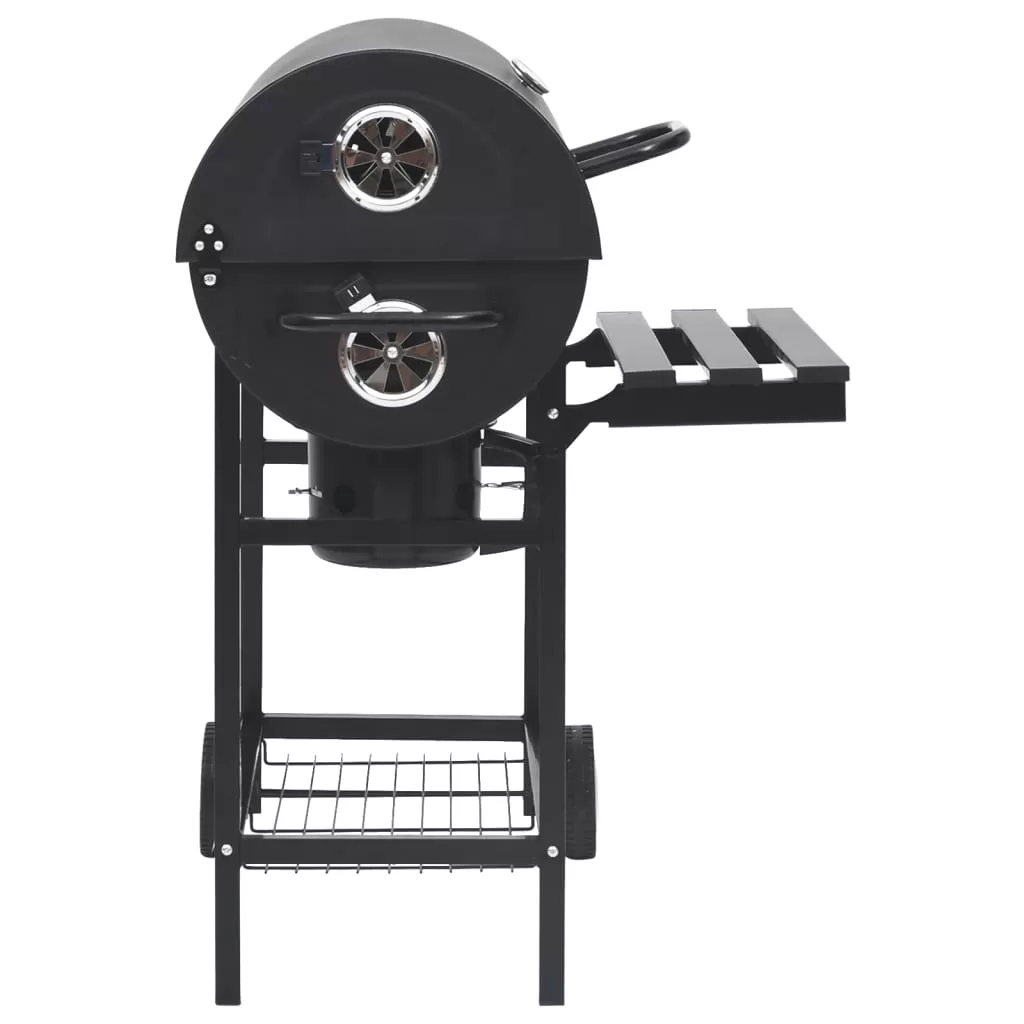 Gratar tip butoi cu roti si rafturi, negru [3]