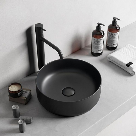 CHIUVETE - Lavoar baie pe blat, negru mat, rotund, linii 3D, Foglia, Line