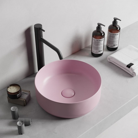 CHIUVETE - Lavoar baie pe blat, roz mat, rotund, linii 3D Foglia Line