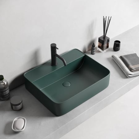 CHIUVETE - Lavoar baie pe blat, verde inchis mat, dreptunghiular, cu orificiu baterie Foglia Golar