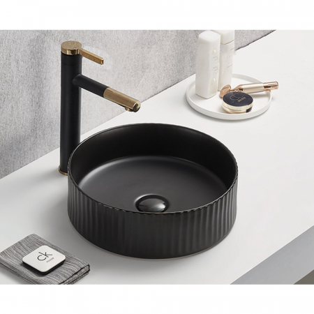 CHIUVETE - Lavoar rotund pe blat, cu riflaje 3D, negru mat Imperial Foglia