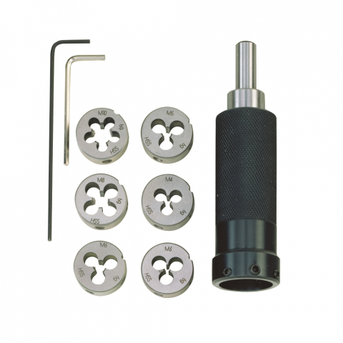 Accesorii masini de strunjire - Set filiere M3 - M10, Proxxon 24082, suport inclus